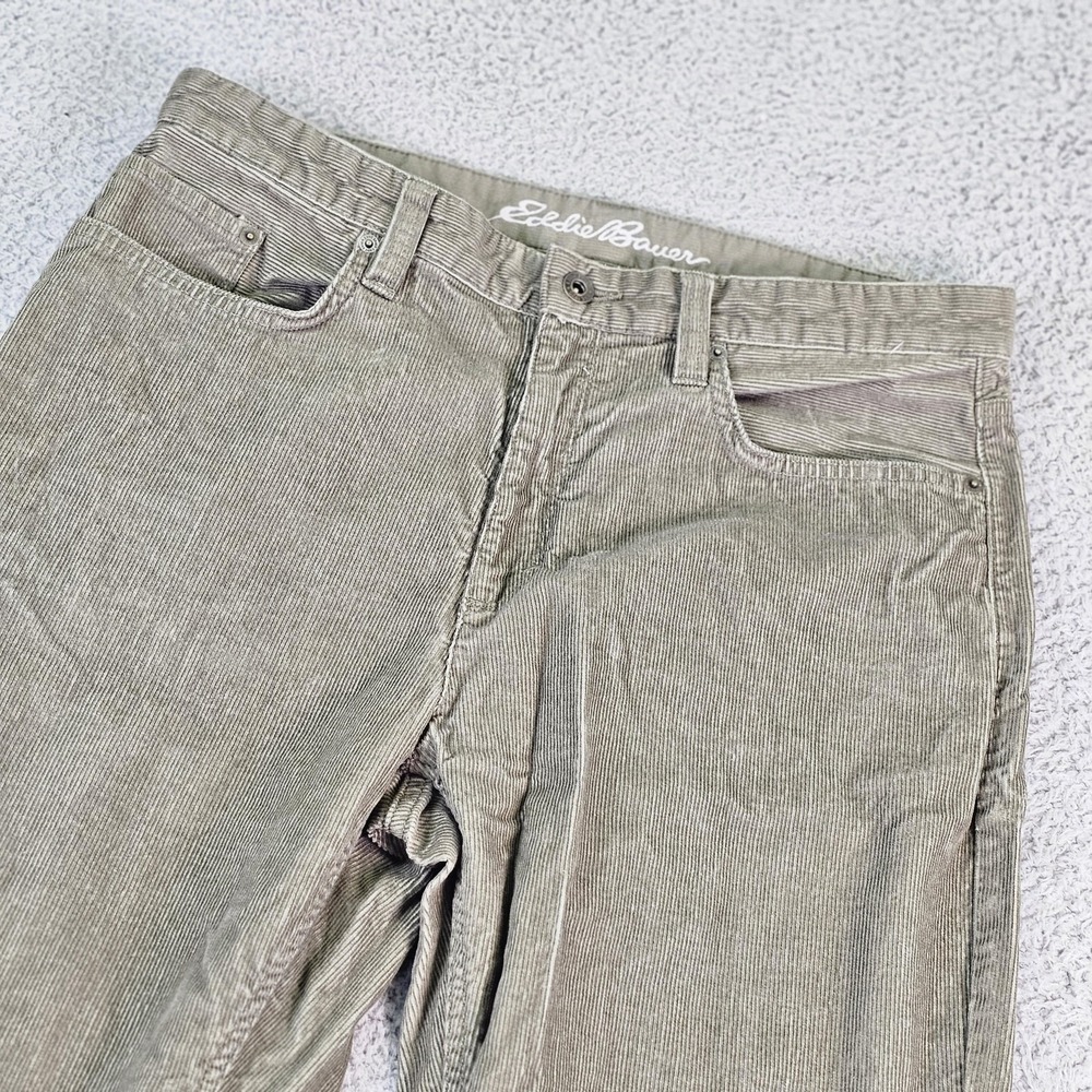 Eddie Bauer Pants Mens 34x32 Green Corduroy 5‎ Pocket Straight Leg Casual Chino